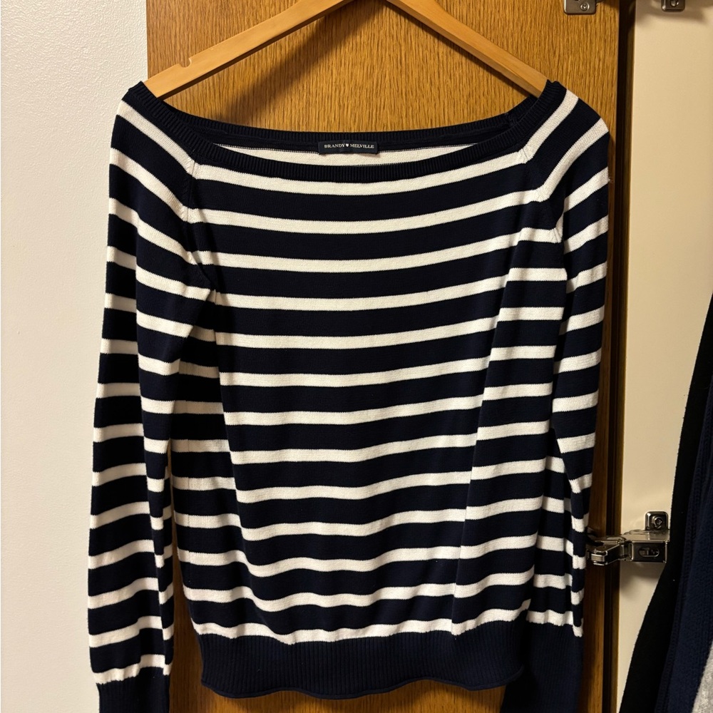Brandy Melville Navy Striped Square Neck Sweater